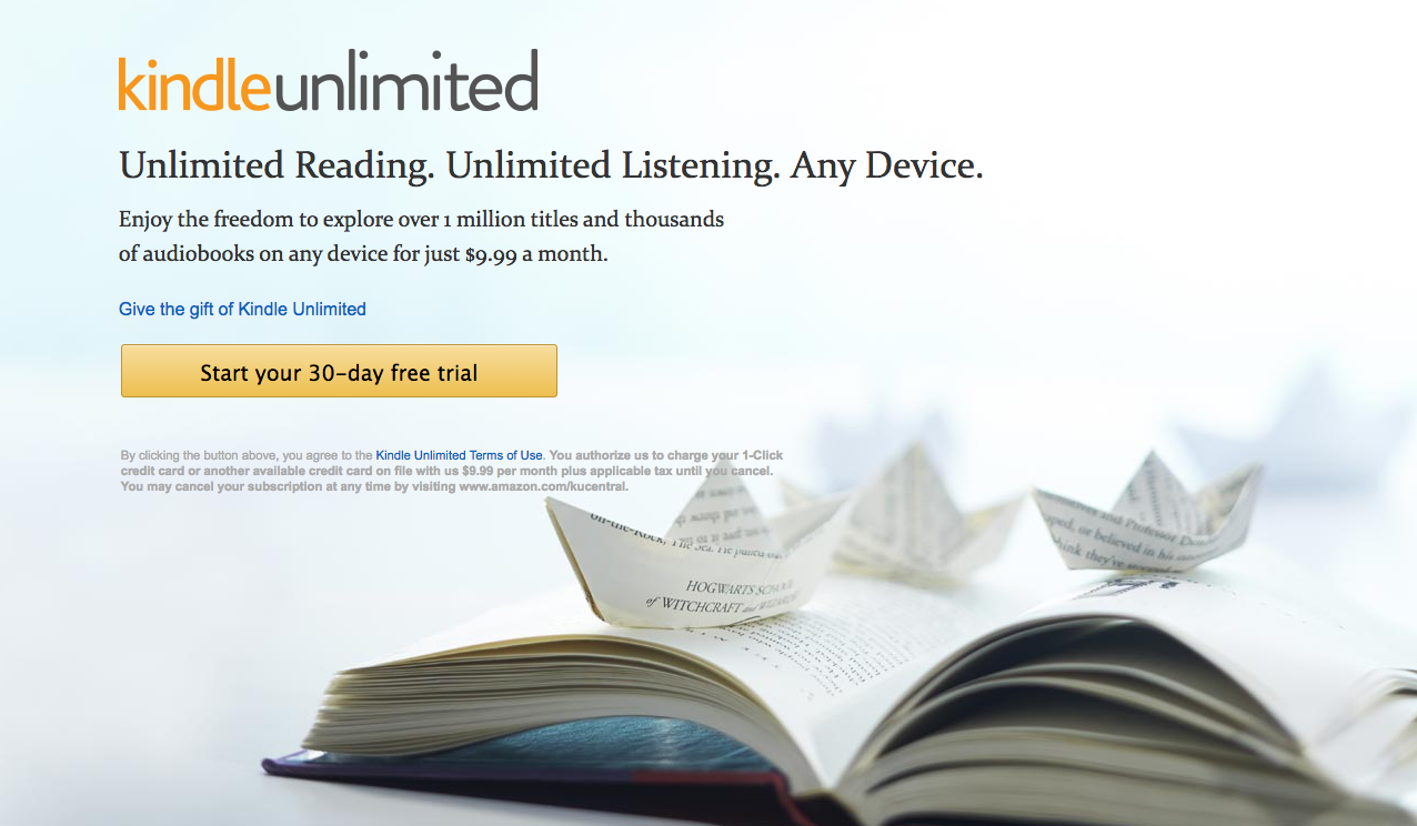 Kindle Unlimitedのページ（Amazon.com）より（スクリーンショット）